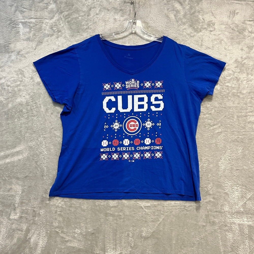 Fanatics T-Shirt Women 3XL Blue Chicago Cubs 2016 World Series Champions V-Neck‎